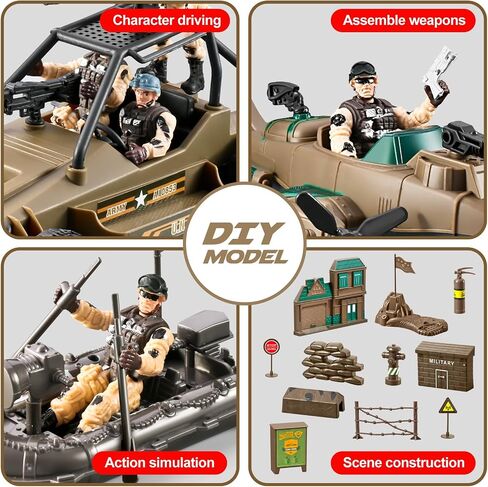 78-in-1 Army Men Boys Toys with Realistic Military Truck/Helicopter/Kayak Boat/Motorcycle/Army Men Action Figures and Weapon Gears, Army Toys Gift for Toddler Kids 4-7 8-12 Fun Birthday Party Favors in Saudi Arabia