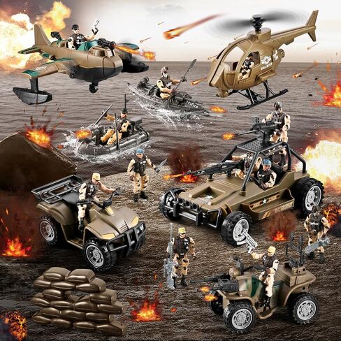 78-in-1 Army Men Boys Toys with Realistic Military Truck/Helicopter/Kayak Boat/Motorcycle/Army Men Action Figures and Weapon Gears, Army Toys Gift for Toddler Kids 4-7 8-12 Fun Birthday Party Favors in Saudi Arabia