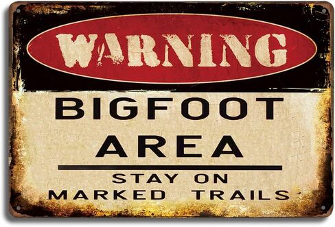 Vintage Bigfoot Warning Metal Tin Sign 12x8 Inch - Rustic Wall Decor for Outdoors, Camping & Hiking Enthusiasts, Mythical Creature Sasquatch Area Signage, Unique Gift for Cryptozoology Fans in Kuwait