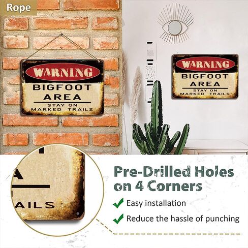 Vintage Bigfoot Warning Metal Tin Sign 12x8 Inch - Rustic Wall Decor for Outdoors, Camping & Hiking Enthusiasts, Mythical Creature Sasquatch Area Signage, Unique Gift for Cryptozoology Fans in Kuwait