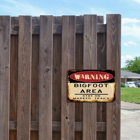 Vintage Bigfoot Warning Metal Tin Sign 12x8 Inch - Rustic Wall Decor for Outdoors, Camping & Hiking Enthusiasts, Mythical Creature Sasquatch Area Signage, Unique Gift for Cryptozoology Fans in Kuwait