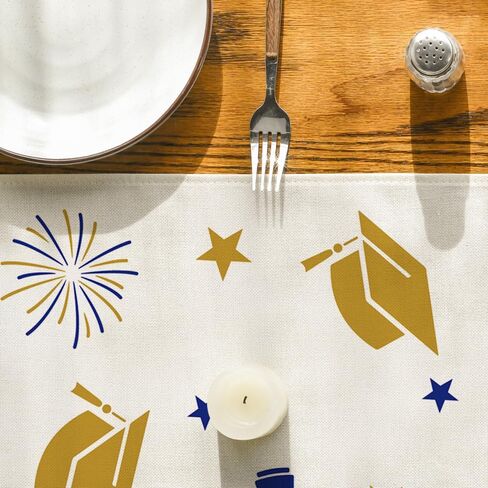 Artoid Mode Blue Congrats Diploma Cap Graduation Table Runner, 2024 Fireworks Holiday Kitchen Dining Table Runners for Home Party Decor 13x72 Inch in Saudi Arabia