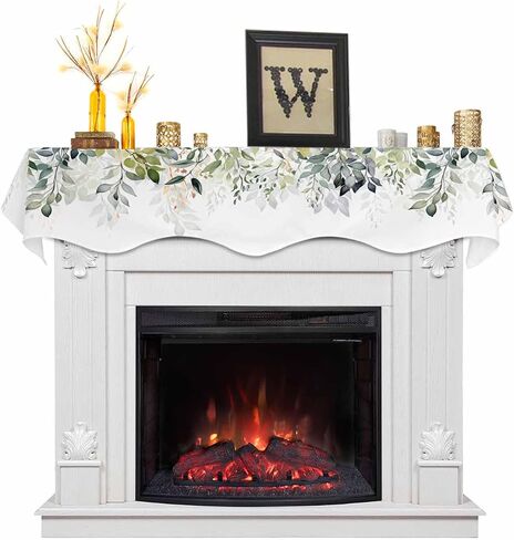Blue Eucalyptus Mantle Scarf 60 x 17 Inch, Watercolor Plant Leaves, Fireplace Mantel Scarf Spring Botanical Mantel Cover Runner for Home Living Room Indoor Holiday Party Decor in Kuwait