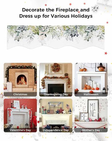 Blue Eucalyptus Mantle Scarf 60 x 17 Inch, Watercolor Plant Leaves, Fireplace Mantel Scarf Spring Botanical Mantel Cover Runner for Home Living Room Indoor Holiday Party Decor in Kuwait