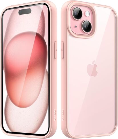 JETech Case for iPhone 15 Plus 6.7-Inch, Shockproof Phone Bumper Cover, Solid Color Matte TPU Frame, Anti-Scratch Clear Back (Pink) in Saudi Arabia