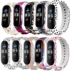 10 Pack Compatible with Mi Band 7/ Amazfit Band 5/ Mi Band 5/ Mi Band 6 Replacement Band, Silicone Flexible Printed Pattern Strap Band for Mi Band 7/ Amazfit Band 5/ Mi Band 5/ Mi Band 6 Tracker