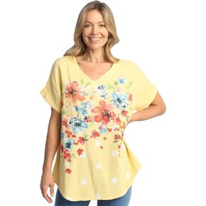 Jess & Jane Mineral Washed Gauze Short Sleeve Top - M104