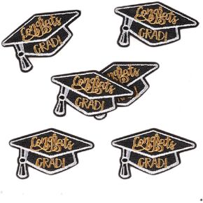 Yalulu 24Pcs Graduate Iron On Patch, School College Graduation Iron-On Patches Appliques, Graduation Cap Embroidered Patches for Clothing, Hat