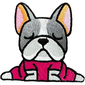 TH Puppy pet French Bulldog Dog Cute Cartoon logo2 Patches Sew Iron on Embroidered Applique Badge Sign Patch Jacket T-Shirt Clothing Costume