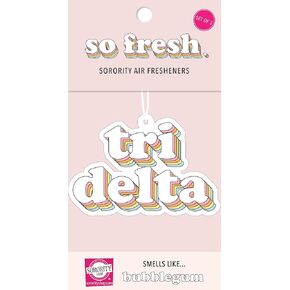 Sorority Shop Delta Delta Delta Retro Air Freshener - Tri Delta Bubblegum Scented Air Freshener – Sorority Retro Design Air Freshener for Car or Dorm– Sorority Gift, Charm Paraphernalia
