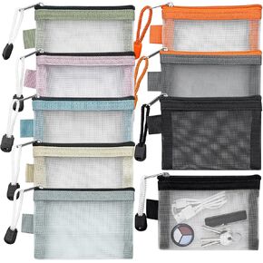 Aswewamt 9 Pcs Mini Zipper Mesh Bags, 4.3" x 3" Small Nylon Key Holder Cosmetic Pouch Portable Travel Makeup Cosmetic Mesh Zipper Bags for Purse Lipstick Earphone Keys Cards