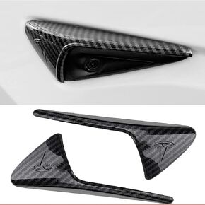 2 Pcs Side Camera Cover Compatible with Tesla Model 3 2022 2023 Model Y 2022 2023 Hardware HW 4.0 Turn Signal Side Covers Exterior Accessories Camera Protect Decal Cover (Carbon Fiber/Glossy)