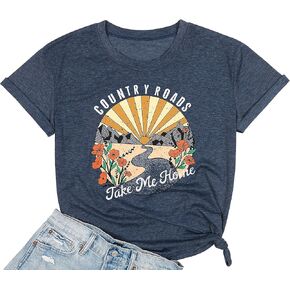 Country Roads Take Me Home Shirt Womens Country Music Tshirts Vintage Nashville Short Sleeve Tees Top
