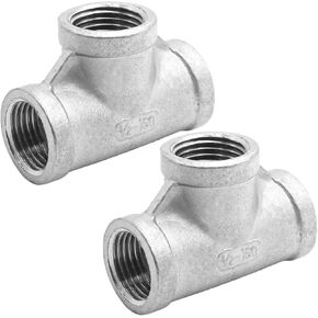 2 Pcs Stainless Steel 3 Way Pipe Fittings,1/2 x 1/2 x 1/2 Inch 304 NPT Female Threaded Fittings Apply for Air Piping,Gas piping&Drainage systems