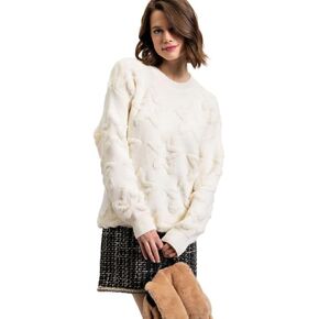 Easel Women's Star Patterned Sweater Long Sleeve Round Neck Ultra Soft Loose Fit Oversized -Pink