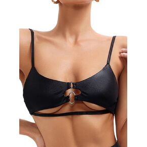 Rave Top for Women - Sexy Festival Cutout Underboob Shirts Silver O-Ring Bikini Bra Dance Crop Tank Concert Outfits