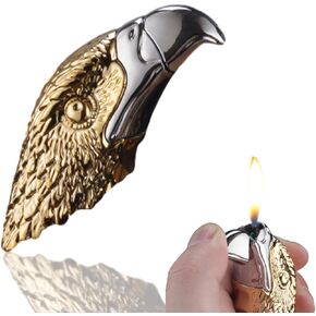 Eagle Head Lighter, Butane Torch Lighter, Butane Lighter,Creative Eagle Lighter，Rechargeable and Adjustable, Metal Windproof Lighter, Cool Men's Lighter,Unique Lighter Birthday Gift (No Gas) (Gold)