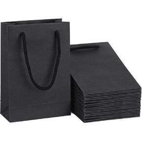 driew Black Gift Bags with Handles, Medium Black Paper Bags Gift Bag Black 7.5x3x10 inches Pack of 50