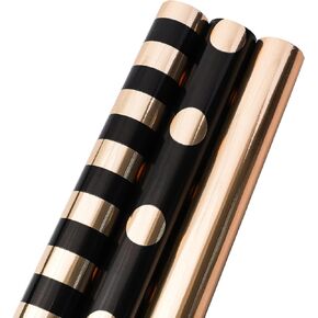 RUSPEPA Wrapping Paper Rolls - Mini Roll - 17 inches x 10 feet per Roll, Total of 3 Rolls - Black and Gold