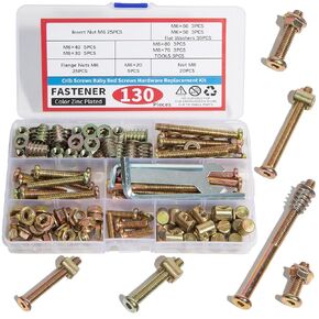 Baby Bed Crib Screws Hardware Replacement Kit, 130PCS M6x20/30/40/50/60/70/80mm, Hex Drive Socket Cap Screws Barrel Nuts Assortment Kit for Beds Chairs Furniture, Crib Bolts Washers Replacement Set