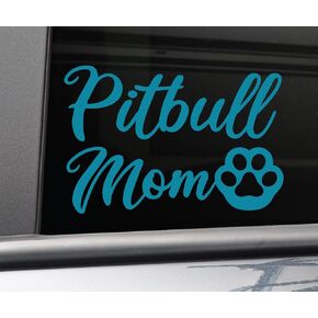 Pitbull Mom Vinyl Decal Laptop Car Truck Bumper Window Sticker, 5.5" x 3.75", Teal