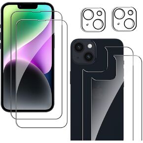 Front and Back Screen Protector Compatible with iPhone 14 6.1 inch, 2 Pcs Front + 2 Pcs Back Protector + 2 Pcs Camera Lens Protector 9H Hardness Protective Film for iPhone 14