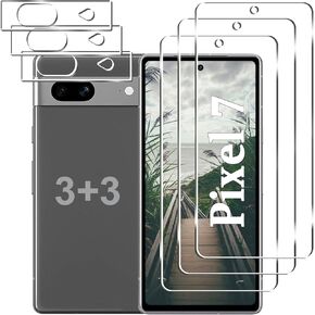 [3+3 Pack] Pixel 7 Screen Protector + Camera Lens Protector, HD Tempered Glass Film, Fingerprint Unlock, Anti-Scratch, Easy Installation, Bubble Free, 9H Glass Screen Protector for Google Pixel 7 5G