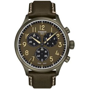 Tissot Mens Chrono XL 316L Stainless Steel case with Khaki PVD Coating Quartz Watches, Khaki, Leather, 22 (T1166173609200)