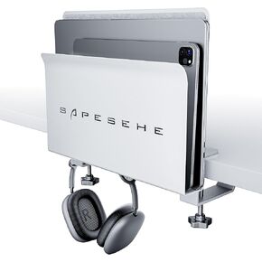 Hanging Desk Organizer, with 2 Under Desk Hooks, Under Desk Laptop Mount with 22lb Load Capacity, Desk Side Storage, Under Desk Laptop Holder, Desk Side Organizer, Laptop Accessories for Office[White]