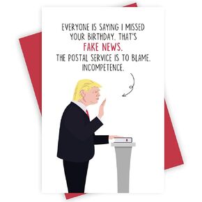 Alzombi Funny Trump Belated Birthday Card for Friends, Joke Belated Bday Card for Men Women, That's Fake News