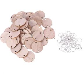 SEWACC Birthday Calendar Wall Hanging 50pcs Blank Wood Circle Pendants Round Wooden Circle Discs with Hole and Rings Birthday Board Tags Pendant Embellishments for Arts and Crafts 3cm