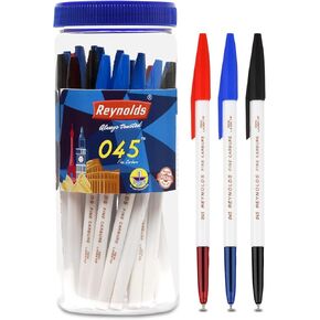 Reynolds 045 CARBURE 25 CT JAR, 16 BLUE, 6 BLACK & 3 RED I Lightweight Ball Pen With Comfortable Grip for Extra Smooth Writing I School and Office Stationery | 0.7mm Tip Size