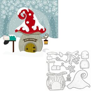 Gnome House Metal Die Cuts,Cute Mushroom House Christmas Cutting Dies Cut Stencils for DIY Scrapbooking Album Embossing Paper Dies Card Making