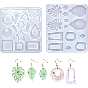 2Piece Resin Jewelry Molds,Silicone Molds for Epoxy Resin Crafting,Leaf and Geometric Shaped Casting Kit for DIY Earrings, Pendants, Necklaces Jewelry Making,Ideal for Women and Girls Gift