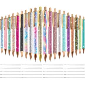 Handepo 20 Pcs Christmas Glitter Retractable Click Ball Pens Cute Pens for Journaling Fancy Pen for Women Metal Retractable Pen and 20 Pcs Replacement Refills Black Ink Medium Point 1.0 mm