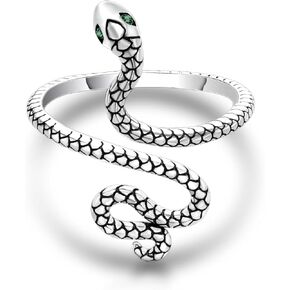 Snake Ring Sterling Silver - Cute Adjustable Wrap Open Thumb Rings Vintage Animal Snake CZ Ring Stackable Finger Band Jewelry Gifts for Women Teens Girls Friends