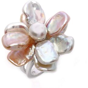 The Pearl Source Genuine Multicolor Keshi Cultured Pearl Flower Ring for Women