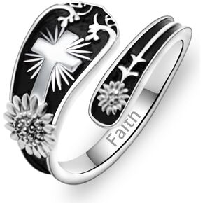 Cross Rings for Women, Spoon Rings for Women Sterling Silver Adjustable Thumb Faith Ring for Women Men Unisex, Christian Ring Jewelry for Birthday Party Gifts