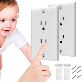 Nearockle 8 Pack Self-Closing Outlet Covers, 2024 Upgraded Built-in Hidden Slider & No-Pull-Out Wall Plug Covers Fit All Screw Outlets, Child Safety Baby Proofing (White)