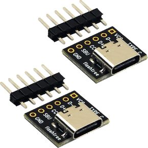 2pcs USB Type-C Female Breakout Board 6 pins Out (2.54mm 100mils Pitch) CC SBU
