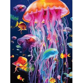 F-CANLAN Round Full Drill Diamond Painting Set, 5D DIY Underwater World Rhinestone Diamond Art Submarine Fish Diamond Painting Crafts Kit Adult Children Fish Diamond Painting Room Decor (12X16 inches)