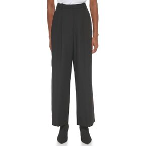 Calvin Klein Women's Misses Solid Crepe Pleated Straight Leg Pant (Standard and Plus Size)