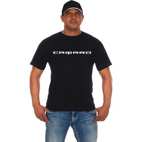 JH Design Men's Chevy Camaro Shirt Shield Logo Short Sleeve Black Crew Neck T-Shirt