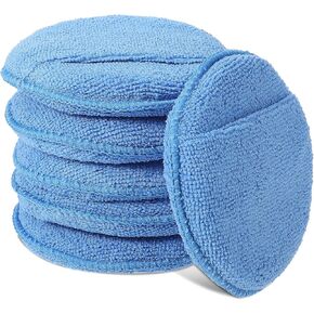 6 Pcs Microfiber Wax Applicator Pads for Car Care, Microfiber Applicator Pad with Finger Pocket for Cars, Truck, Boat, Cleaning and Fine Polishing (5.1 inch/13cm)