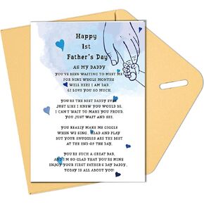 1st Fathers Day Card - Happy First Fathers Day Card, Best First Fathers Day Greeting Card from Baby Girl Boy, First Time Dad Gifts from Wife, Funny Fathers Day Card from Son Daughter