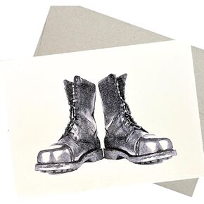 Military Card with Envelope (7X5 Inches and Blank for All Occasions) black boots for boot camp, a motivational note, say goodbye, I miss you, or to give thanks for military service - 210