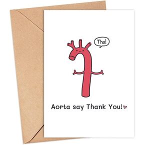 Aorta Say Thank You Card - Cute Aorta Card - Funny Card For Doctor Nurse Medical - Doctor Card - Medical School Card - Thank You Card - Greeting Card