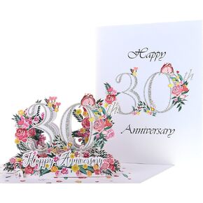 Happy 30th Milestone Anniversary 3D Pop Up Greeting Card - Perfect Couple, Elegant Wedding, Marriage, Romantic, Being Together, Pearl Congratulations, Lovebirds