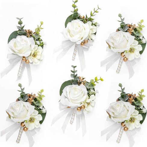 Serwalin 6 Pcs Blue & White Boutonniere for Men Wedding Groom and Groomsmen Boutonniere for Wedding Ceremony Anniversary, Formal Dinner Party,Prom Artificial Flowers in Saudi Arabia