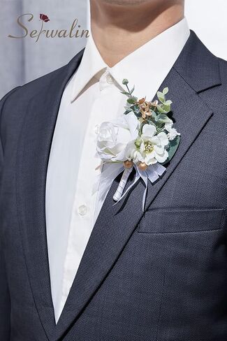 Serwalin 6 Pcs Blue & White Boutonniere for Men Wedding Groom and Groomsmen Boutonniere for Wedding Ceremony Anniversary, Formal Dinner Party,Prom Artificial Flowers in Saudi Arabia